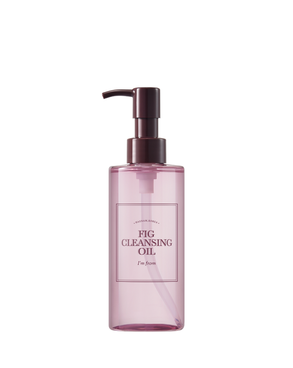 I'm From Fig Cleansing Oil — original pink 200ml bottle with dark pump, native transparent background