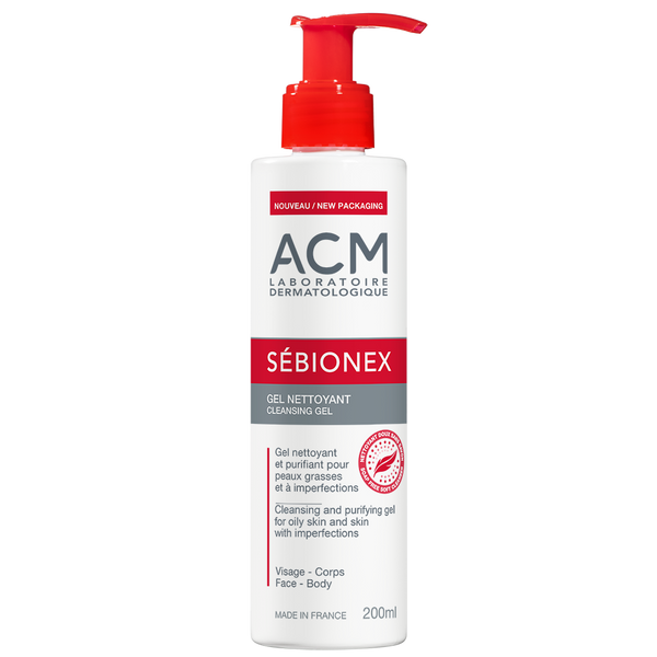ACM Sébionex Cleansing Gel: 200 ml facial cleansing gel packaging