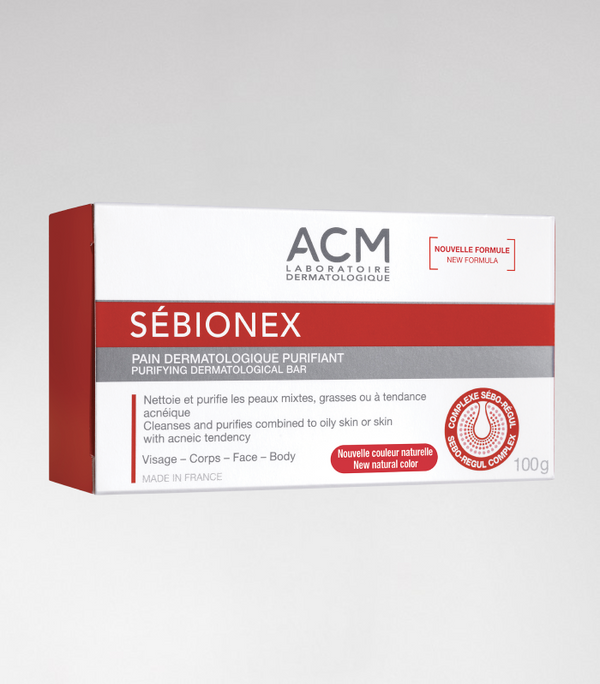 ACM Sébionex Purifying Dermatological Bar: 100 g purifying cleansing bar packaging