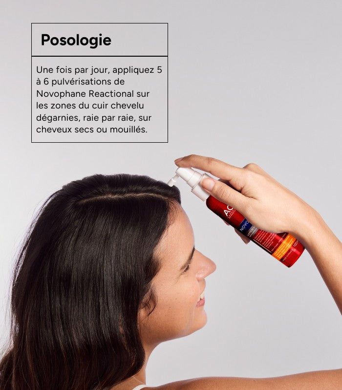 ACM Novophane Reactional Anti-Hair Loss Lotion: shake and spray scalp application directions