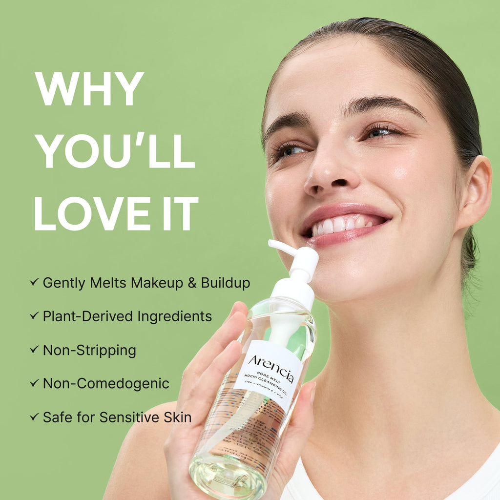 Arencia Pore Melt Mochi Cleansing Oil 200 ml - formula and texture presentation