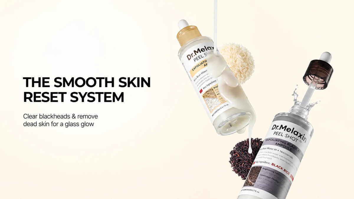 Dr. Melaxin White and Black Rice Peel Shot ampoules for exfoliating care