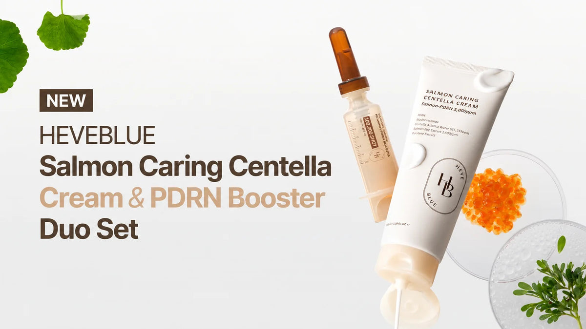 Heveblue Salmon Caring Centella Cream and PDRN Booster skincare duo