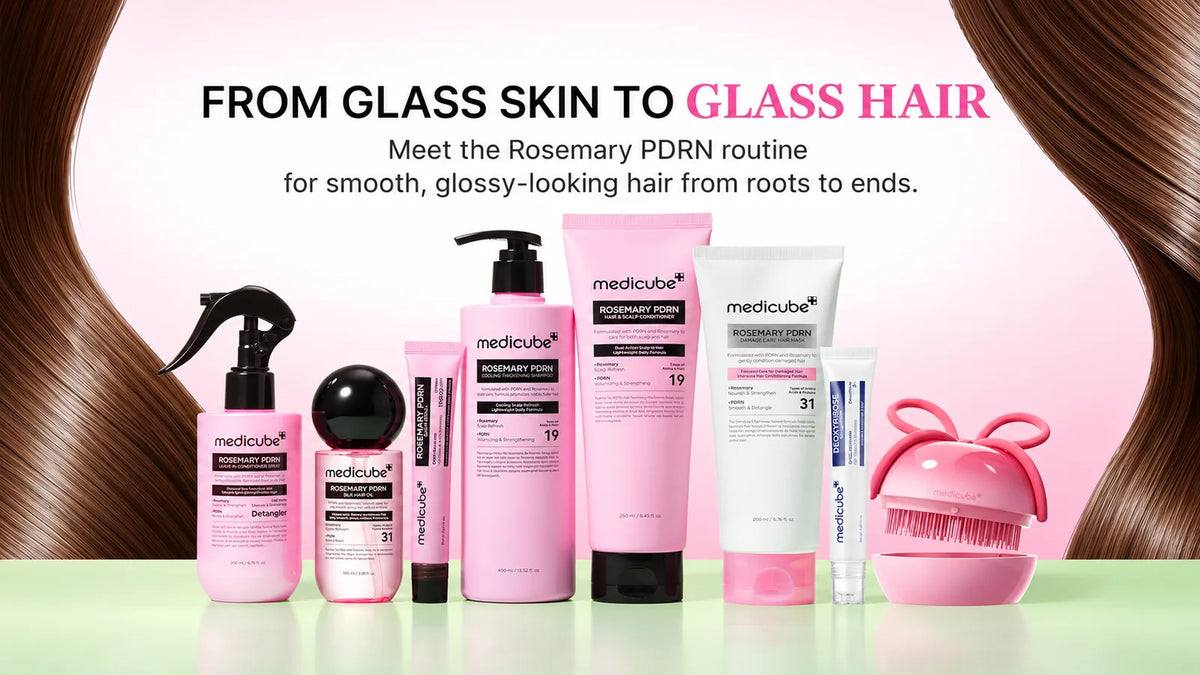 Medicube Rosemary PDRN haircare collection for smooth, glossy-looking hair