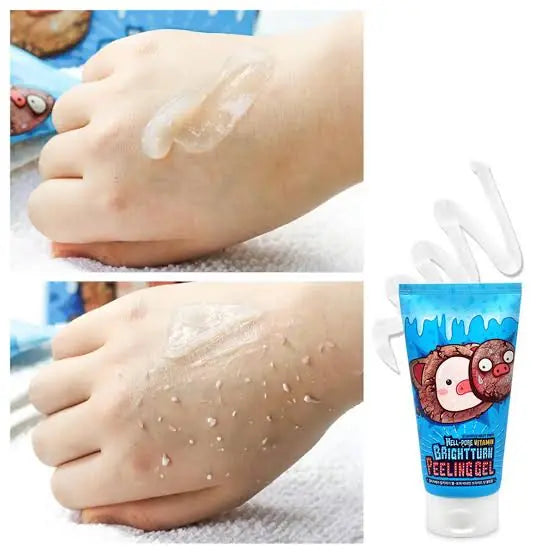 Elizavecca Hell Pore Vitamin Bright Turn Peeling Gel rolling texture demonstrated on the hand
