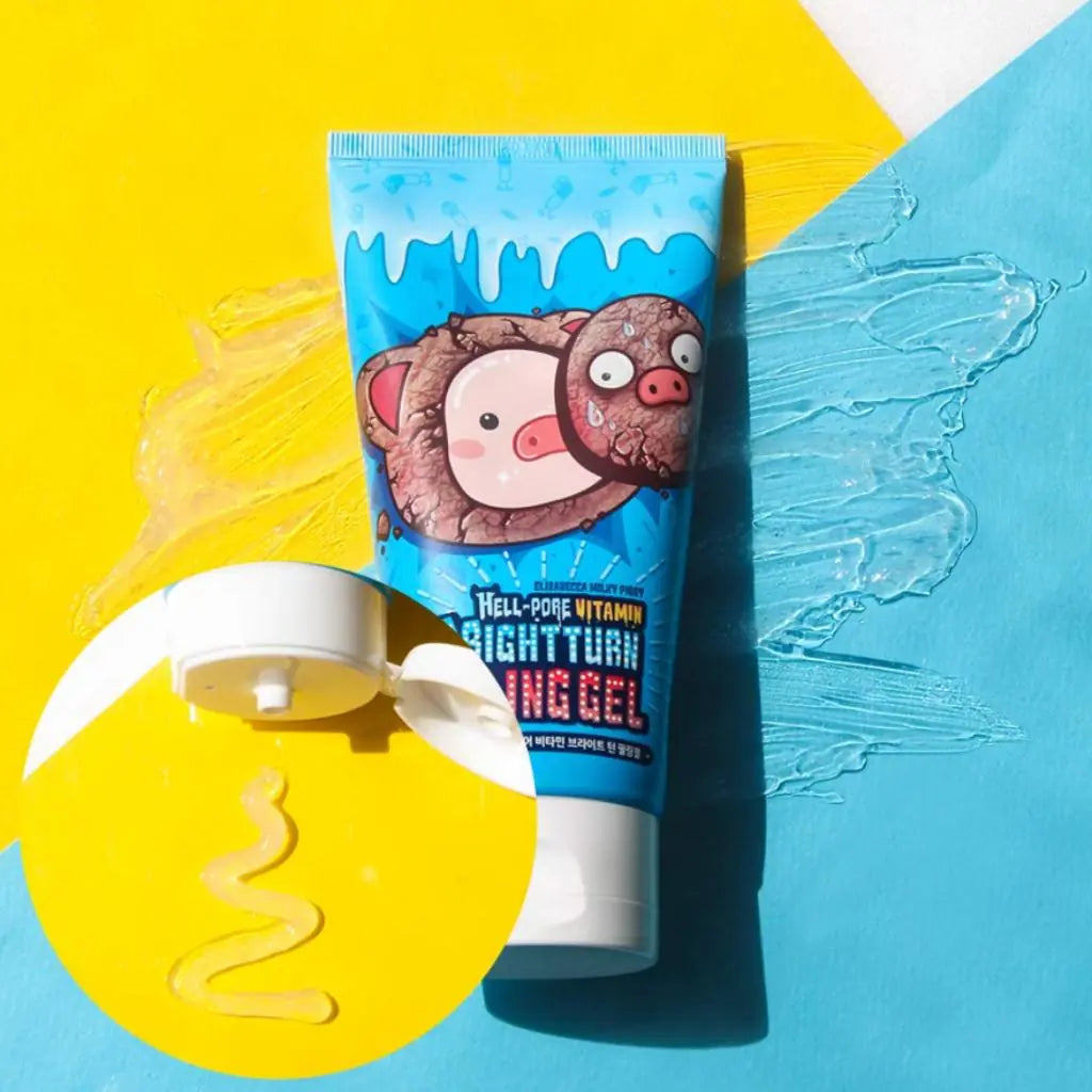 Elizavecca Hell Pore Vitamin Bright Turn Peeling Gel with a clear gel texture beside the open tube