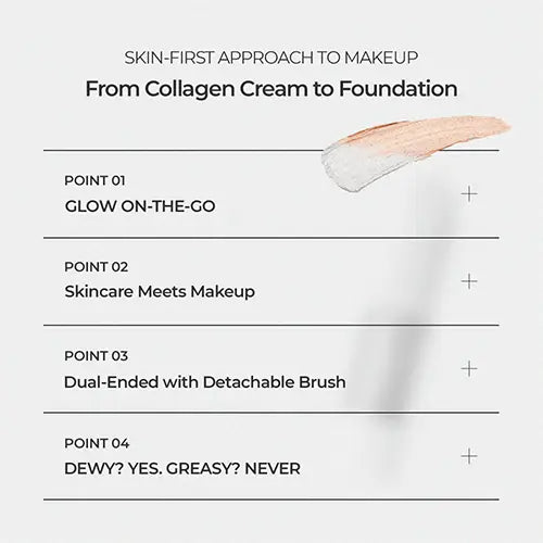 V edition benefits graphic with cream swatch and brush features