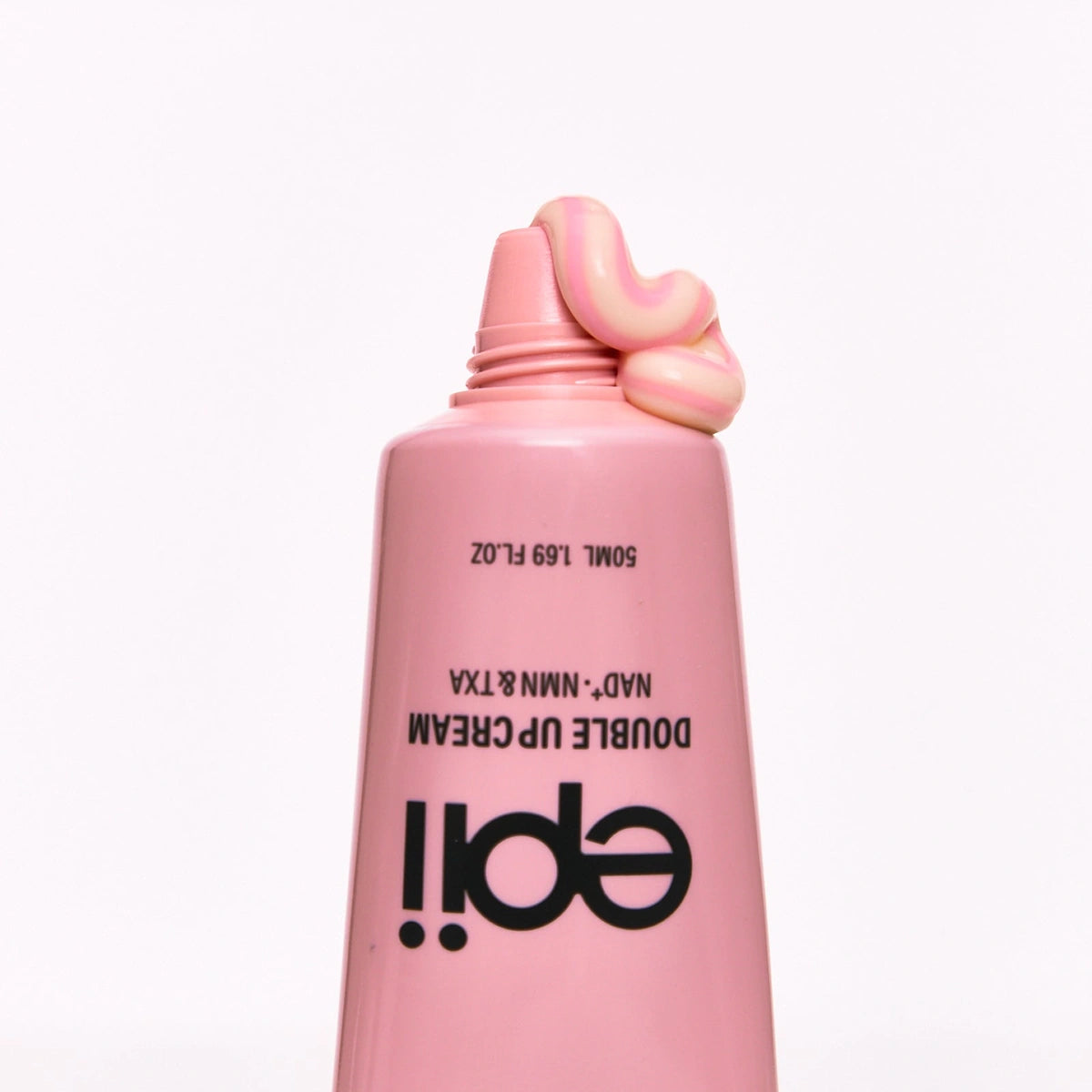epii Double Up Cream NAD+ · NMN & TXA — Two complementary cream formulas in one 50 ml tube; dispensing detail.