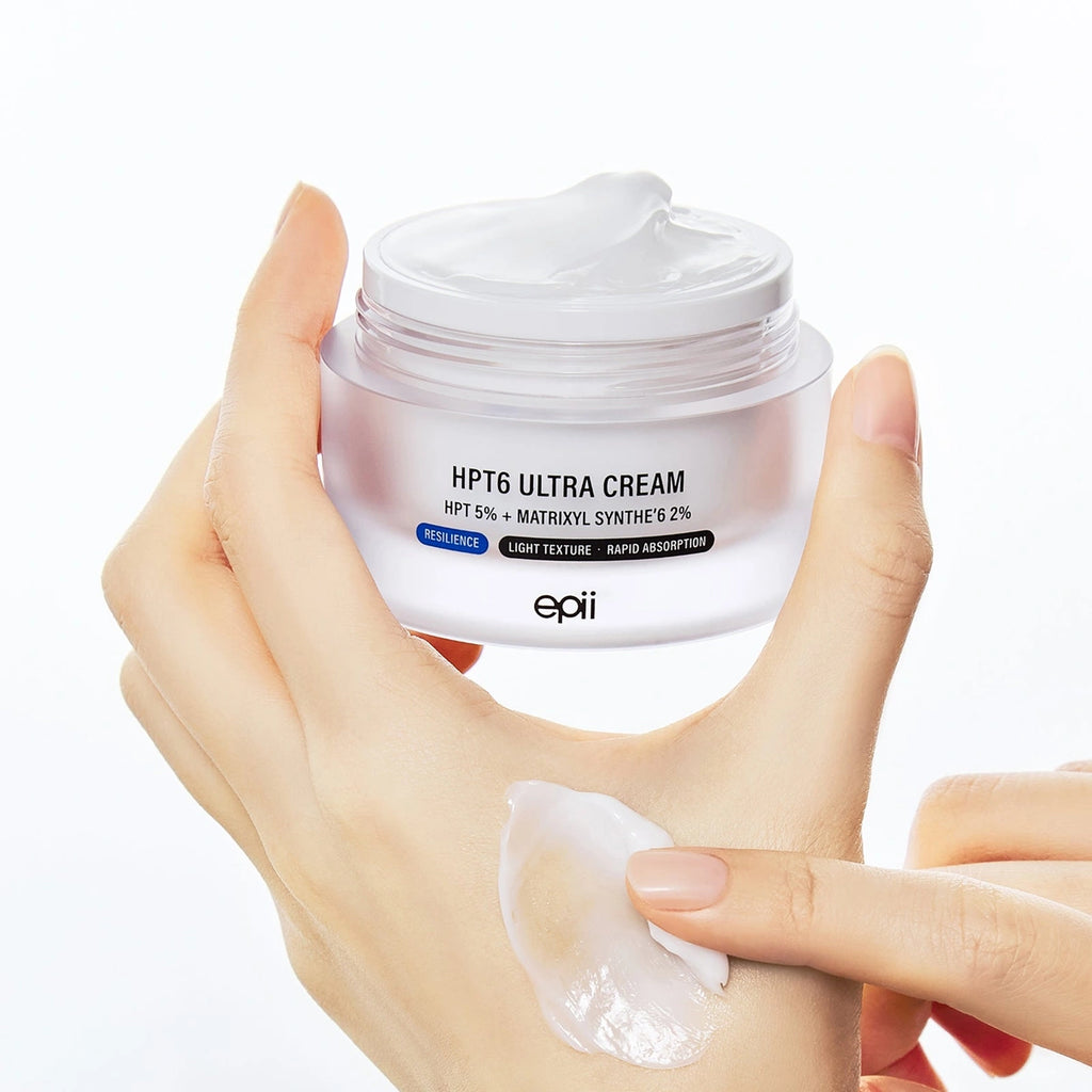 epii HPT6 Ultra Cream 5% — Replenishes moisture with panthenol, ectoin and humectants; hand application.