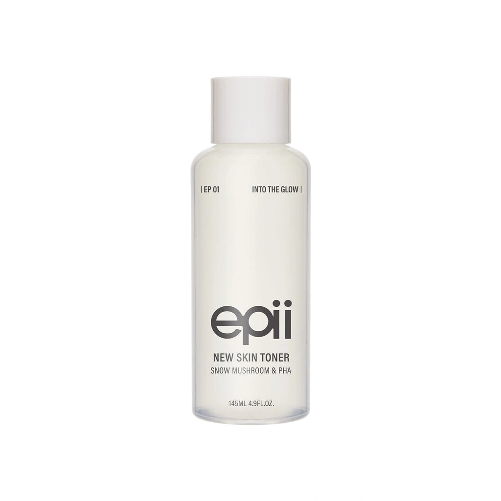epii New Skin Toner Snow Mushroom & PHA — Gently exfoliates with 5% PHA to improve the look of uneven texture; white-background packshot.