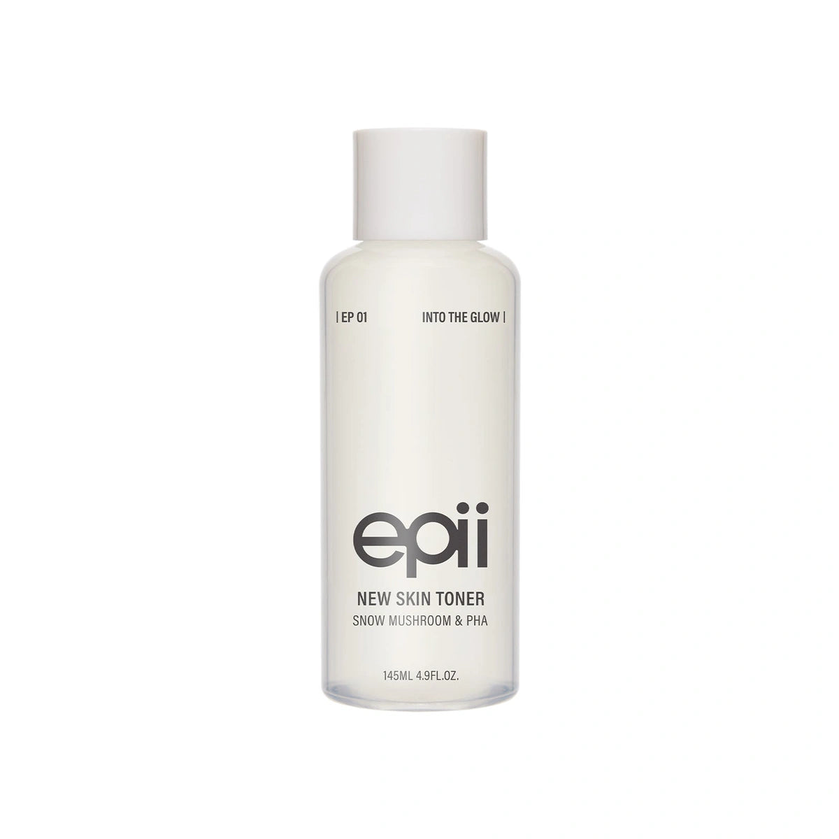 epii New Skin Toner Snow Mushroom & PHA — Gently exfoliates with 5% PHA to improve the look of uneven texture; white-background packshot.