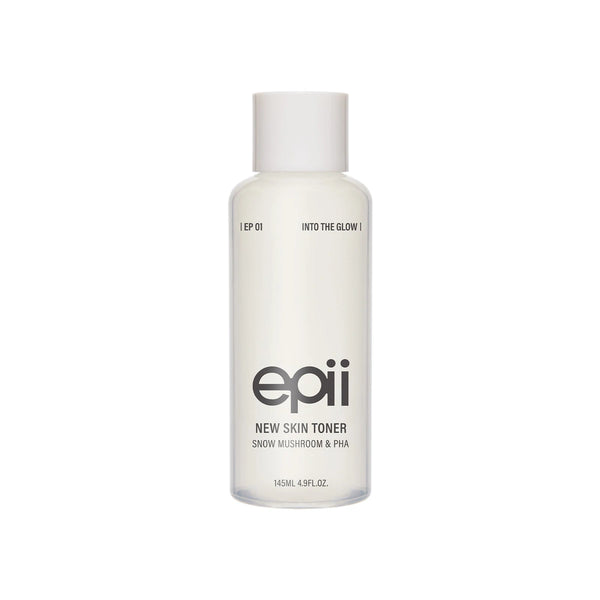 epii New Skin Toner Snow Mushroom & PHA — Gently exfoliates with 5% PHA to improve the look of uneven texture; white-background packshot.