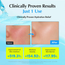 Eqqualberry BLUE BLOW Hyaltoin Flooding Serum — Leaves a fresh, cooling feel without heavy residue; | Brand hydration results infographic