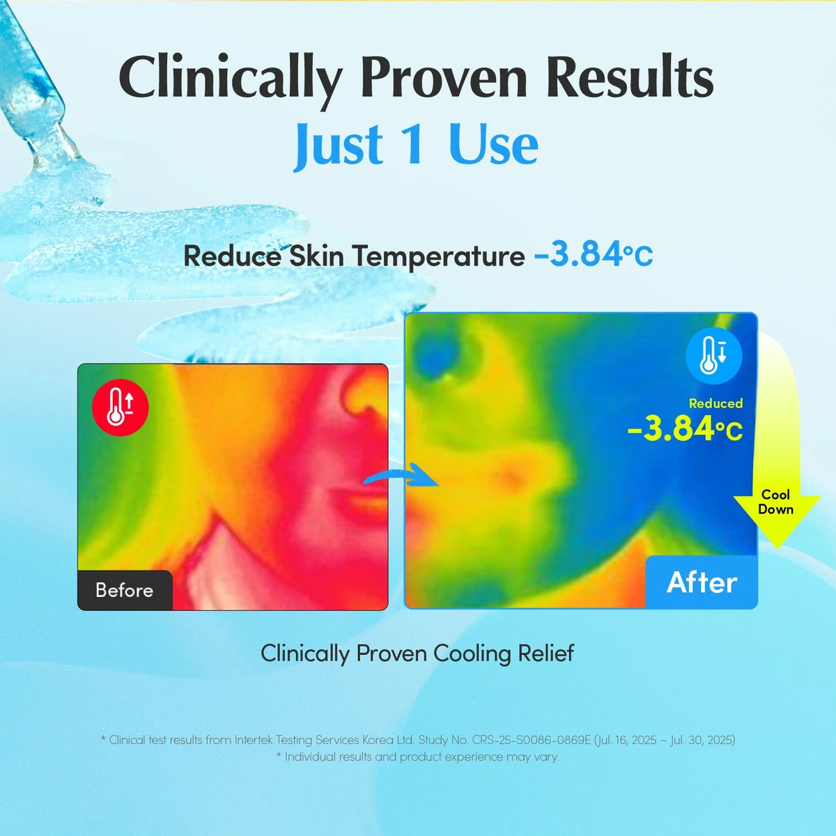 Eqqualberry BLUE BLOW Hyaltoin Flooding Serum — Replenishes moisture in dry-feeling skin; | Brand cooling results infographic