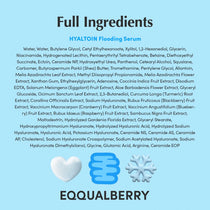 Eqqualberry BLUE BLOW Hyaltoin Flooding Serum — Helps retain hydration with hyaluronic acid and ectoin; | Full ingredient list infographic