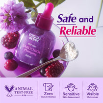 Eqqualberry DEEP CERA Bakuchiol Plumping Serum — Helps refine the appearance of visible pores; | Serum formula attributes infographic