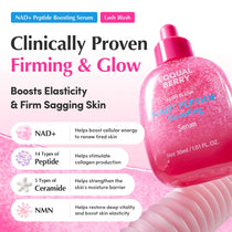 Eqqualberry LUSH BLUSH NAD+ Peptide Boosting Serum — Replenishes moisture for a soft, plump feel; | NAD+ and peptide formula overview