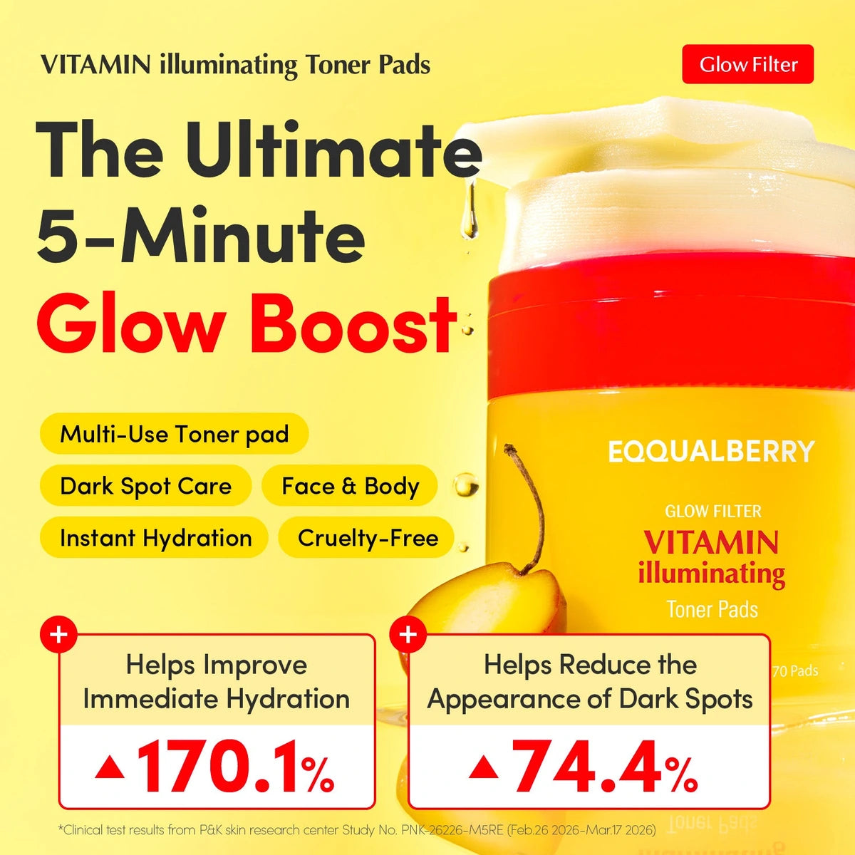 Eqqualberry Vitamin illuminating Toner Pads — Helps smooth skin texture before the next skincare steps; | Vitamin pad hydration and glow overview