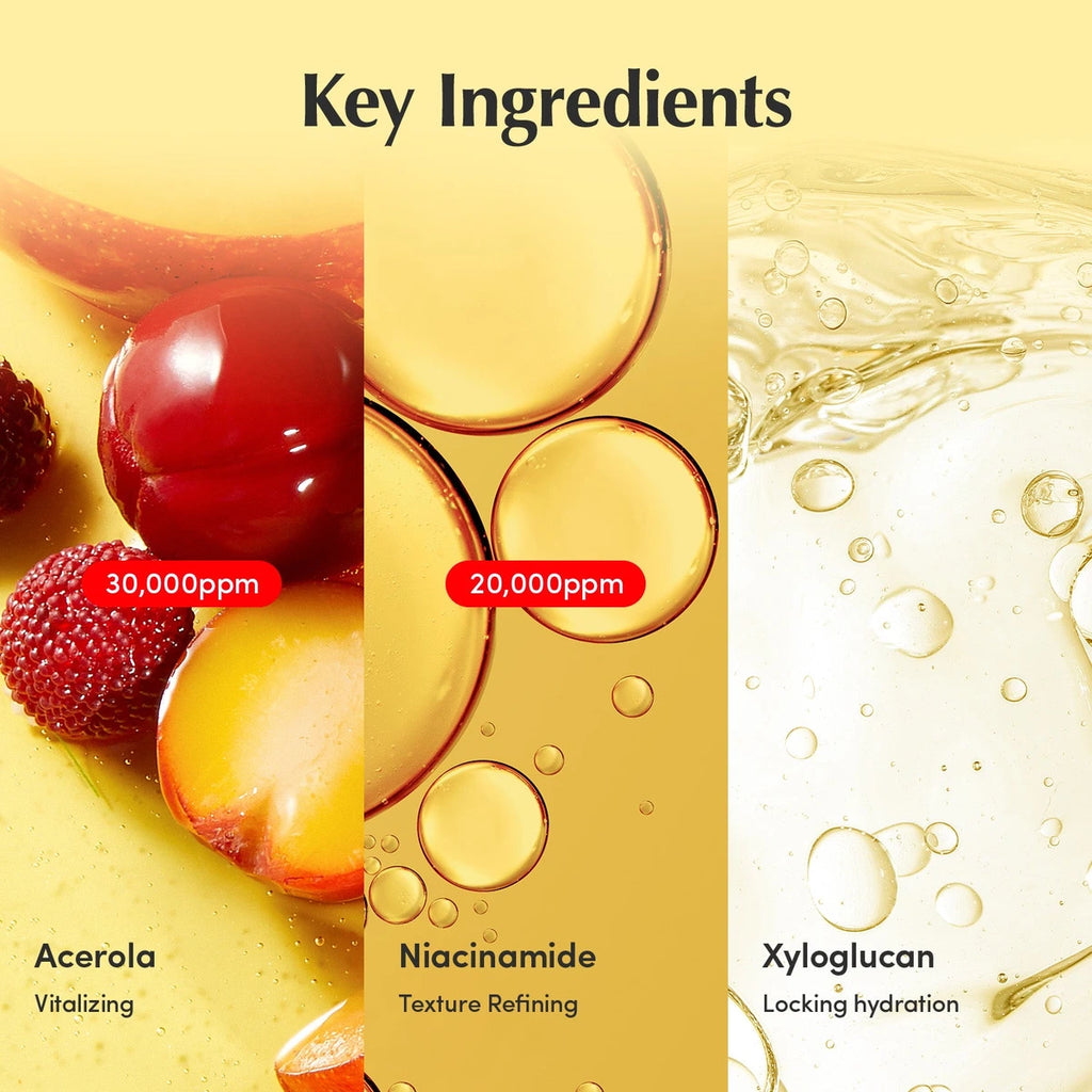 Eqqualberry Vitamin illuminating Toner Pads — Helps smooth skin texture before the next skincare steps; | Acerola, niacinamide and xyloglucan overview