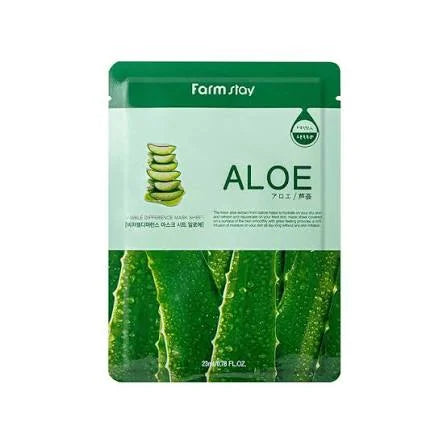 Farmstay Aloe Visible Difference Mask Sheet — aloe moisturising sheet-mask sachet on a white background.