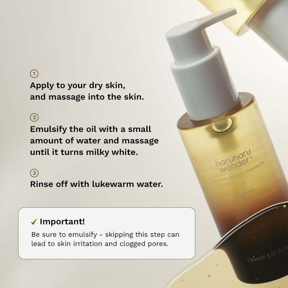 Haruharu Wonder Black Rice Deep Cleansing Oil — cleansing oil application and rinsing guide