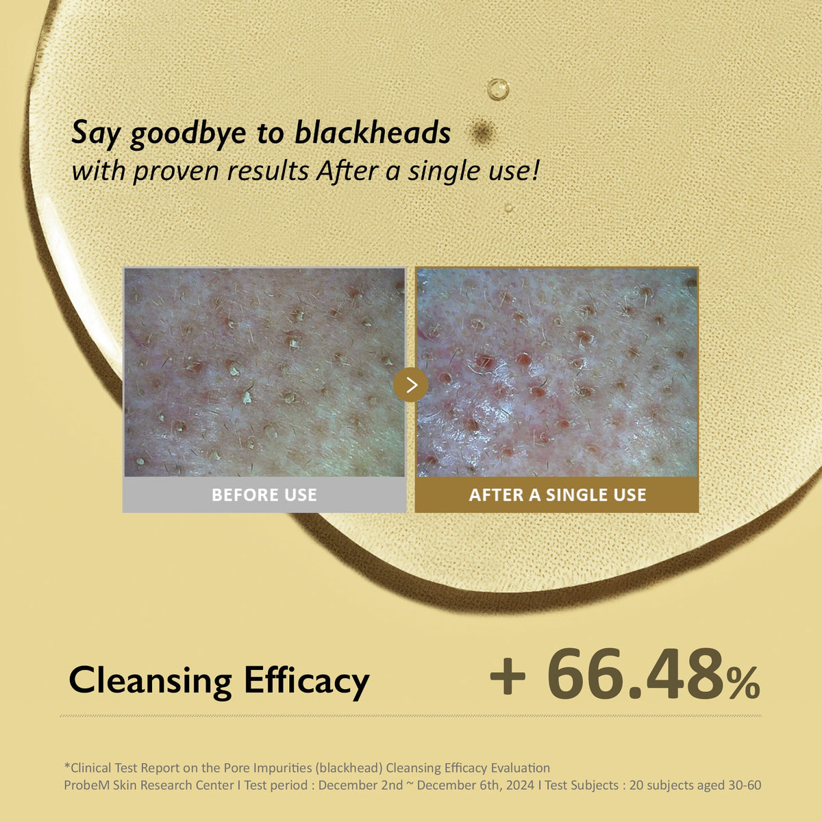 Haruharu Wonder Black Rice Deep Cleansing Oil - 150ml — manufacturer infographic with a close-up before-and-after cleansing test.