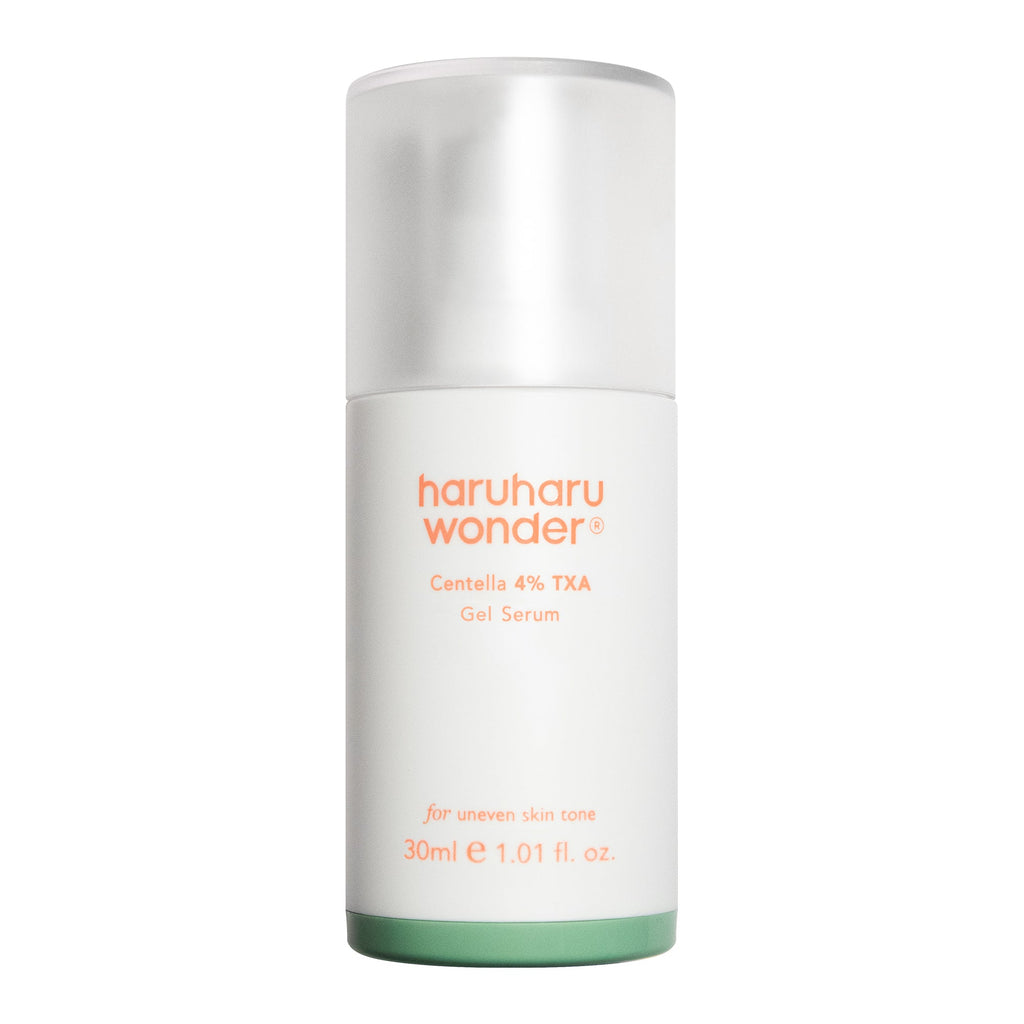 Haruharu Wonder Centella 4% TXA Gel Serum 30 ml bottle, front view on a white background.