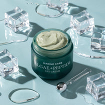 Heimish Marine Care Eye Cream - 30ml — open 30 ml eye-cream jar displayed with ice cubes.