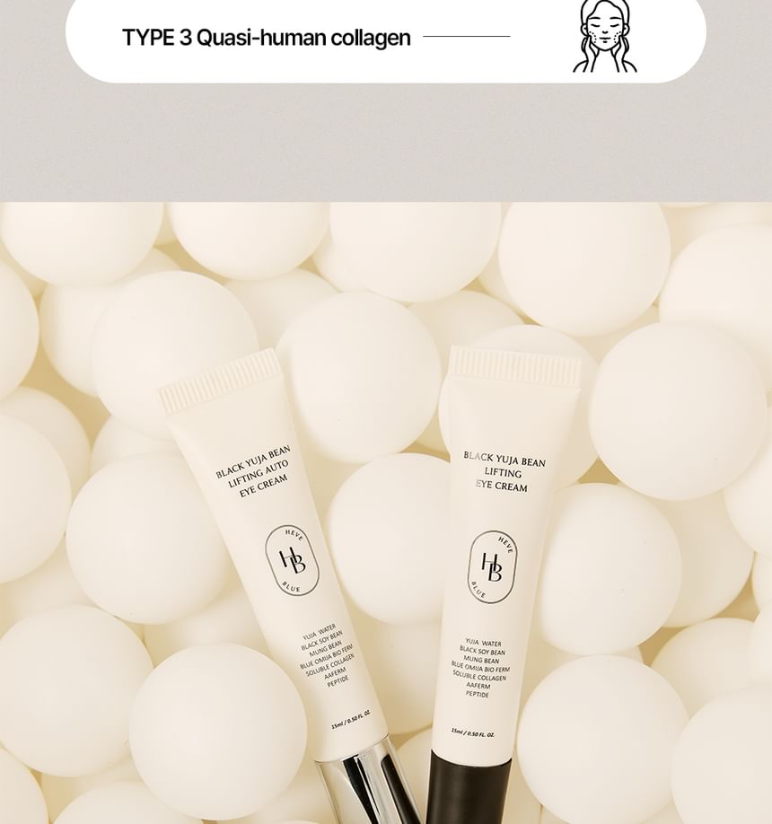 Heveblue Black Yuja Bean Lifting Auto Eye Cream 15 ml — eye-cream tubes with botanical ingredients.