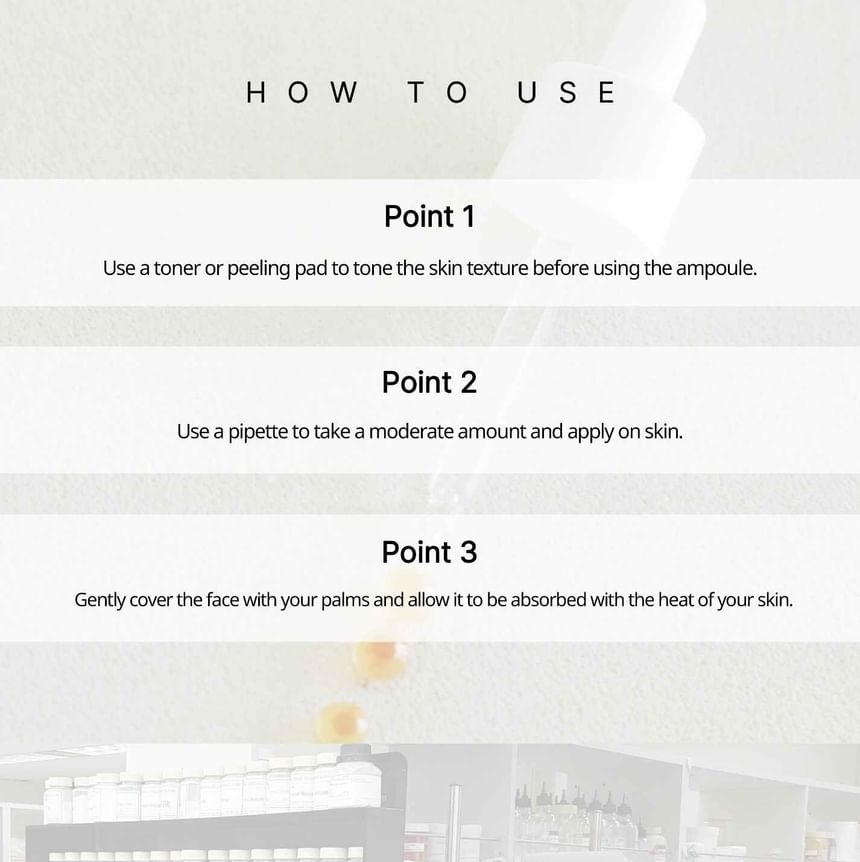 Heveblue Salmon Caring Centella Ampoule 30 ml — ampoule application instructions.