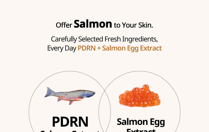 Heveblue Salmon Caring Centella Bubble Cleanser 200 ml — salmon PDRN ingredient artwork.