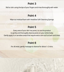 Heveblue Salmon Caring Centella Bubble Cleanser 200 ml — rinsing and cleansing instructions.