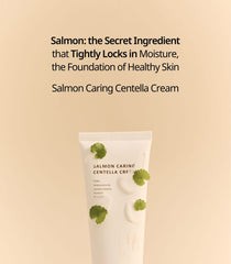 Heveblue Salmon Caring Centella Cream 100 ml — cream tube and centella composition.