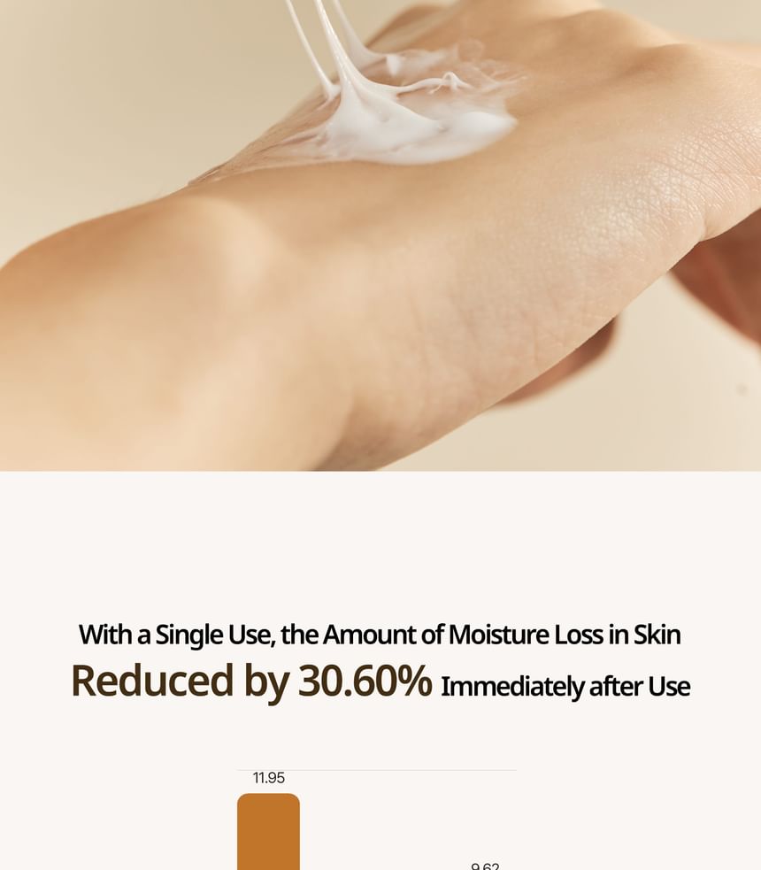Heveblue Salmon Caring Centella Cream 100 ml — cream spread across the hand.