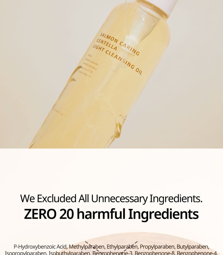Heveblue Salmon Caring Centella Light Cleansing Oil - 250ml — close-up of the oil bottle.