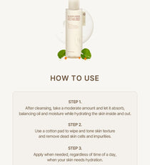 Heveblue Salmon Caring Centella Toner 200 ml — toner application instructions.