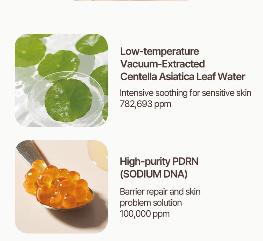 Heveblue Salmon Caring Newpair PDRN Booster 100,000 Shot Essence 5 ml — centella and sodium DNA ingredient guide.