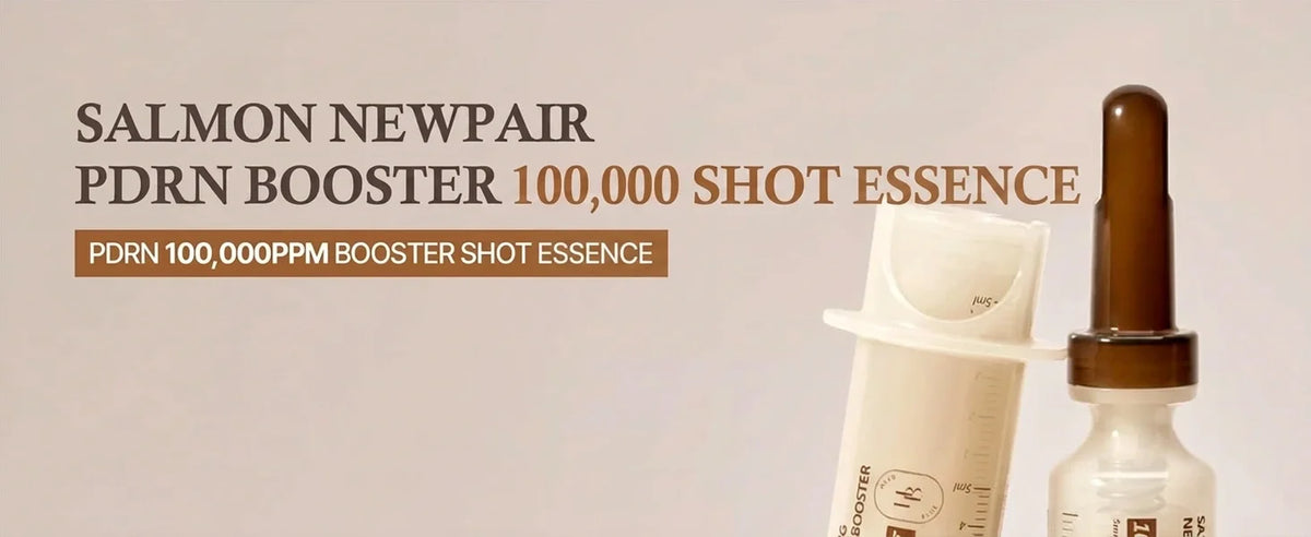 Heveblue Salmon Caring Newpair PDRN Booster 100,000 Shot Essence — 5 ml essence and dispenser detail