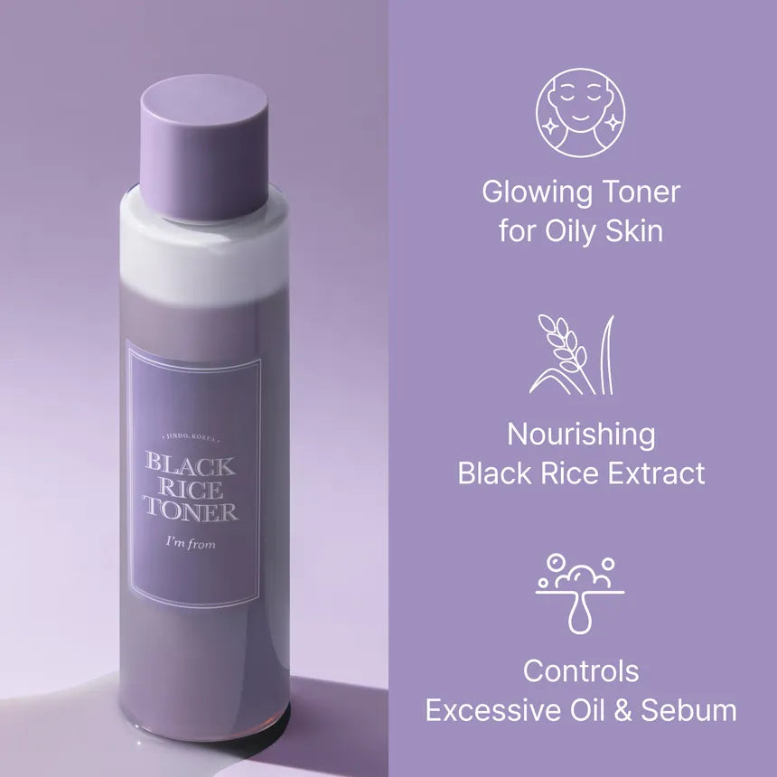 I'm From Black Rice Toner — black-rice toner bottle against a purple background