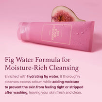 I'm From Fig Foam Cleanser — matching fig-foam tube with a cut fig on a pink background