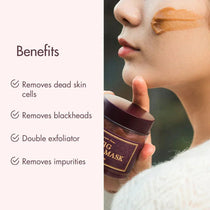I'm From Fig Scrub Mask — model wearing the fig scrub mask and holding its original jar