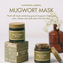 I'm From Mugwort Mask — matching mugwort-mask jars with a carton and botanical props