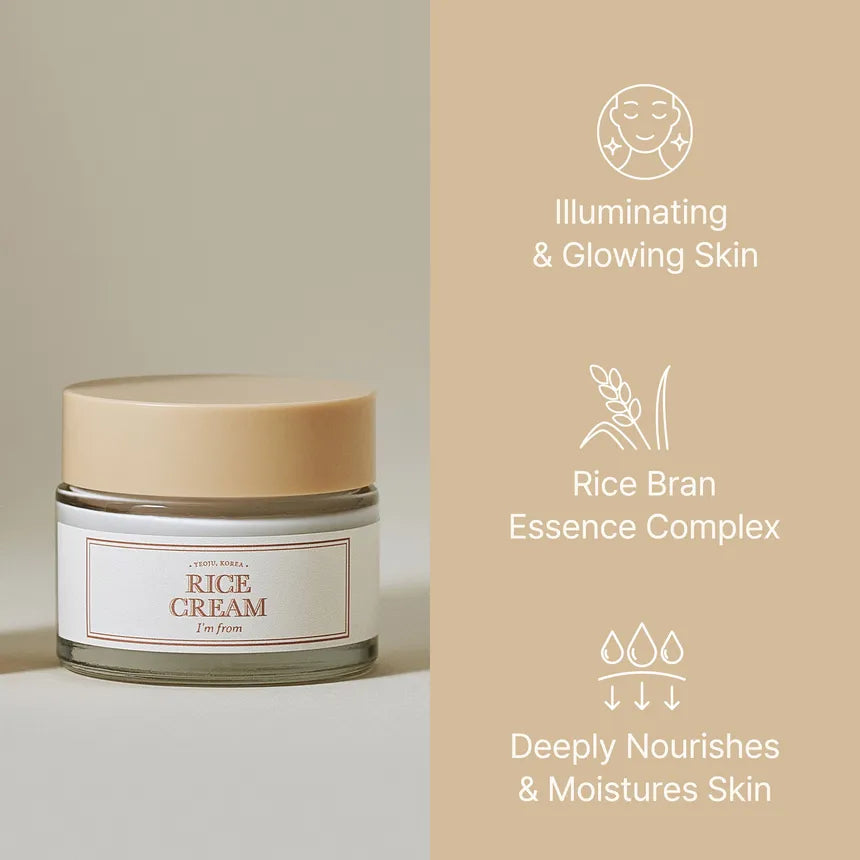 I'm From Rice Cream — original rice-cream jar with its cosmetic-benefit panel