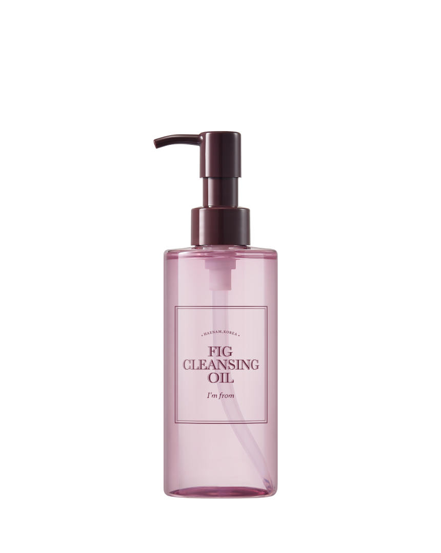 I'm From Fig Cleansing Oil — original pink 200ml bottle with dark pump, native transparent background