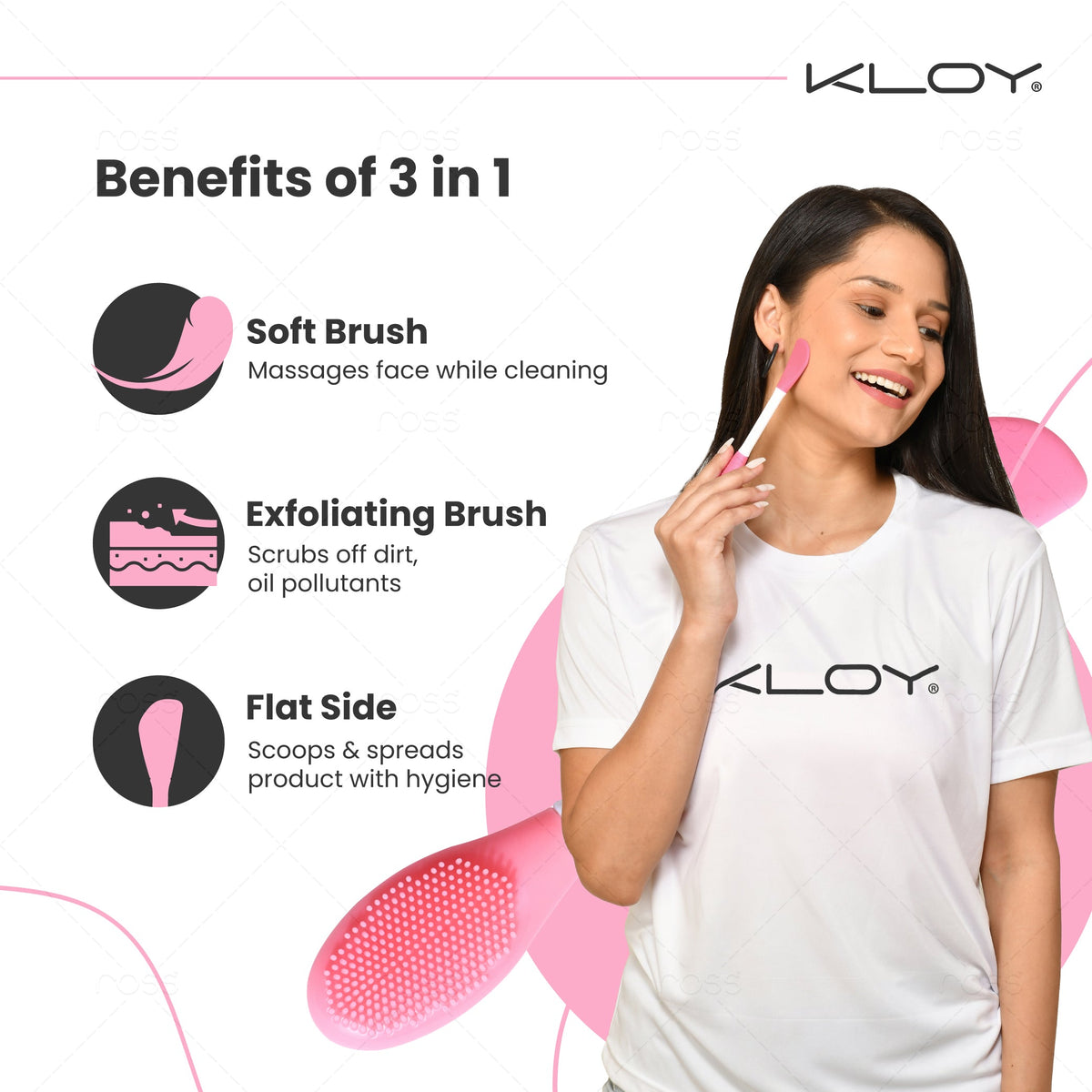 Kloy Silicone Face Mask Applicator & Lip Cleansing Brush (Light Pink) - official gallery 3