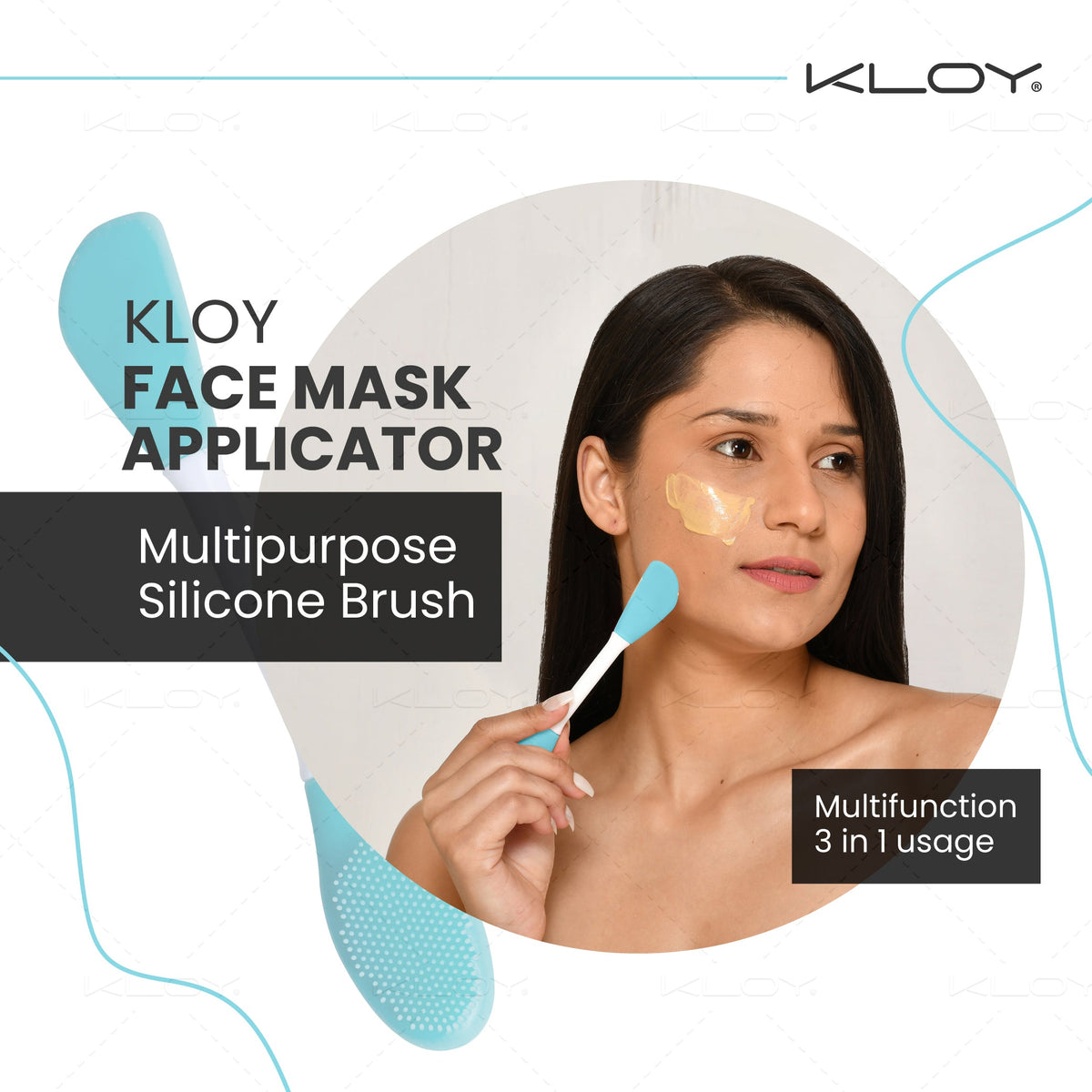 Kloy Silicone Face Mask Applicator & Lip Cleansing Brush (Turquoise) - official gallery 2