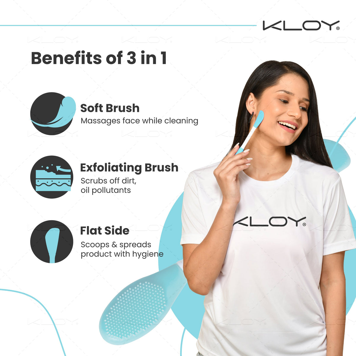 Kloy Silicone Face Mask Applicator & Lip Cleansing Brush (Turquoise) - official gallery 3