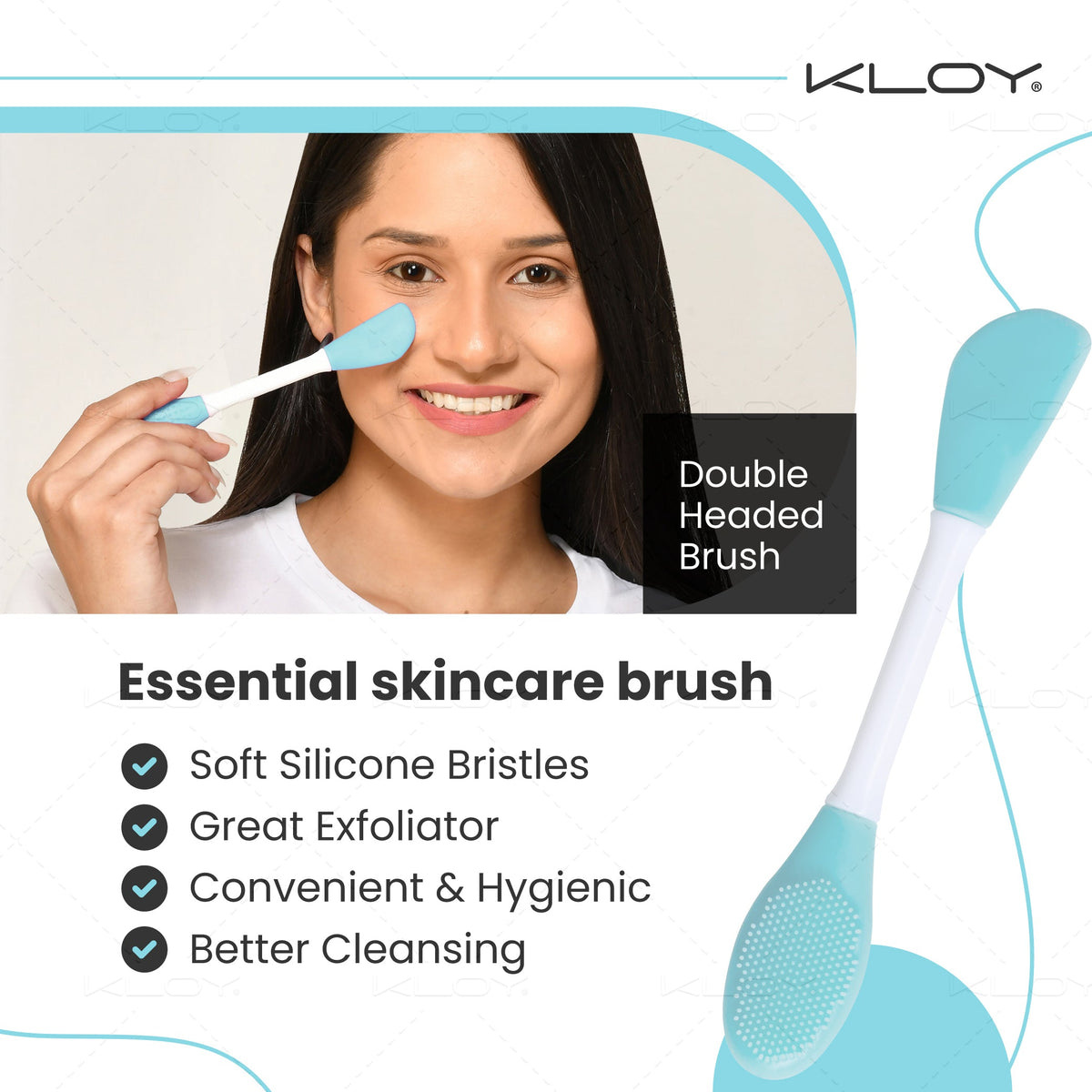 Kloy Silicone Face Mask Applicator & Lip Cleansing Brush (Turquoise) - official gallery 4