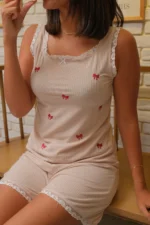 Bow Me Up Pj in Beige